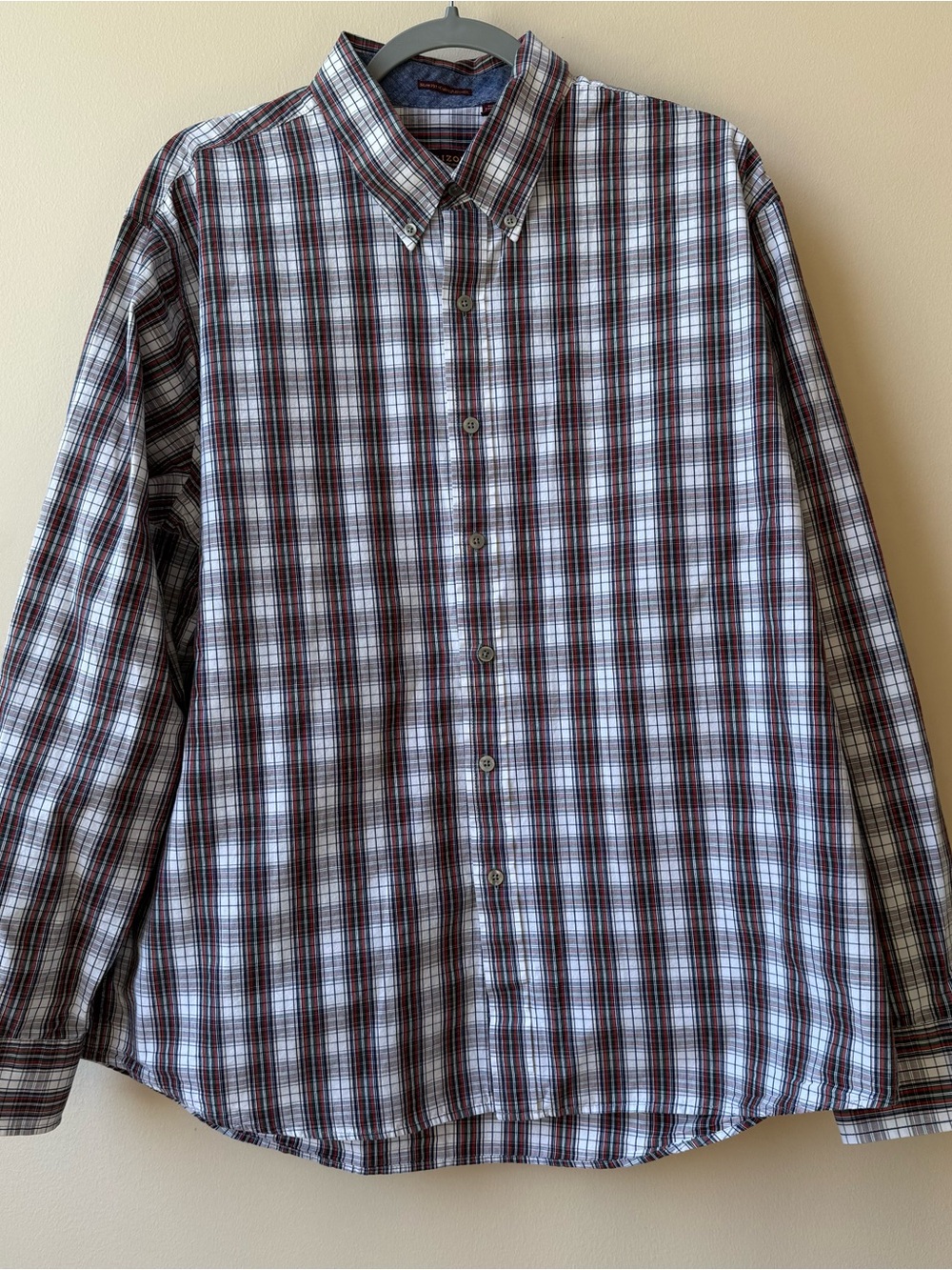 Izod Men’s Red and White Plaid Button-Down Shirt